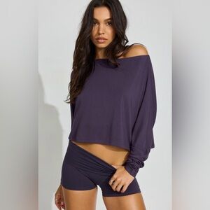 NWT Garage Smooth Oversized Long Sleeve Crop Top in Perky Plum Purple